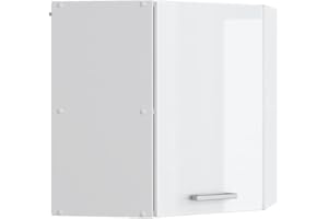 Vicco Corner wall cabinet Raul, White High Gloss/White, 57 cm