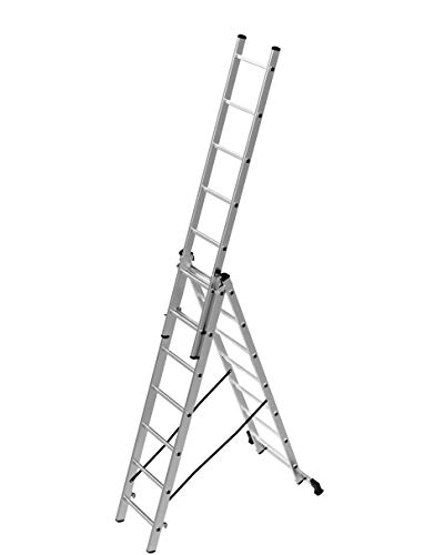 Preisvergleich Produktbild BRIKS Aluminium Leiter BR3307, 3-teilige Alu-Kombileiter, 3x7 Sprossen, VielzweckLeiter, Stehleiter, belastbar bis 150 kg, Silber