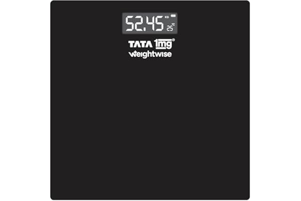 Tata 1mg Weightwise Digital Weighing Scale 180kg Capacity, 4-Sensor Accuracy, Step-On Technology, Auto Calibration, LED Display, Tempered Glass, Anti-Skid Base, Lightweight & Compact