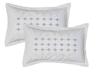 RJ Products White Cotton Embroidered Pillow Covers (Set of 2 Piece) White-Sky Emb.