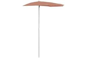 vidaXL Garden Half Parasol with Steel Pole - UV Protective, Anti-fade, 180x90 cm, Terracotta Outdoor Umbrella