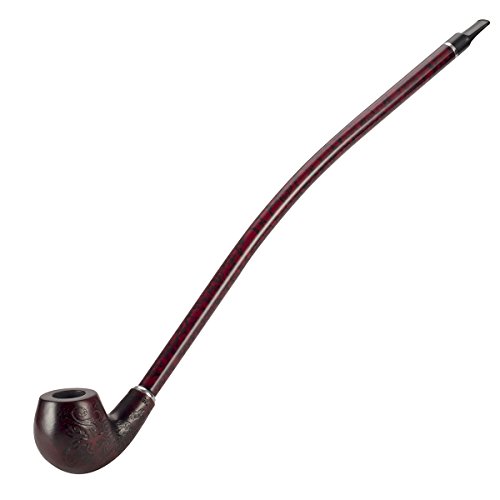 WITASM Pipa de Tabaco para Fumar Hecha de Madera Resistente Extra Larga con Escultura Tradicional [ Caja de Regalo incluida ]