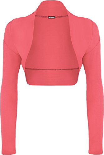 WearAll - Mujeres Tallas Grandes Shrug del Bolero Manga Larga llanura Recorta la Tapa de la Cardigan - Coral - 48-50