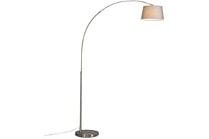 QAZQA Moderno Lámpara de arco moderna de acero con pantalla de tela gris - Arc Basic Textil/Acero Alargada Adecuado para LED Max. 1 x 20 Watt