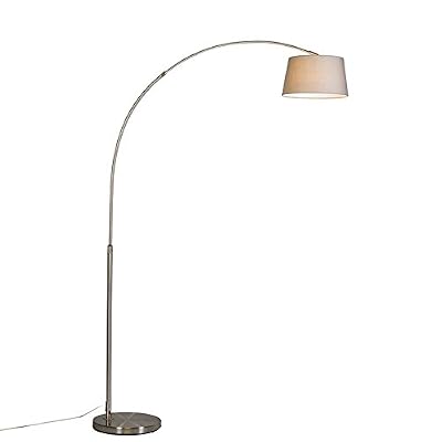 QAZQA Moderne Lampadaire / Lampe de sol / Lampe sur Pied / Luminaire / Lumiere / Éclairage Arc Basic acier avec abat-jour tissu gris Metal / / Rond Compatible pour LED E27 Max. 1 x 20 Watt