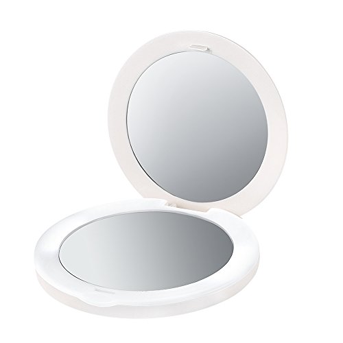 Foldable LED Travel Mirror, Plemo Portable USB Charging LED Makeup Mirror, 1x and 2x Magnification Compact Travel Mirror