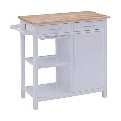 Générique CARELLO Desserte cuisine plateau pin massif L 82 cm - Blanc laqué