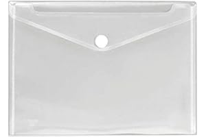 JMR 5 x A5 Plastic Wallets Clear Popper Wallet Envelope Folders Transparent School Document Folder Press Stud Wallet Plastic Folder Office Files Button Closure (A5 Clear)