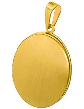Medaillon oval mattiert Edelstahl für 2 Fotos Anhänger Amulett-PVD Gold