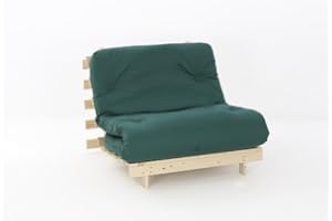 Comfy Living 3ft LUXURY Single (90cm) Wooden Futon Set with PREMIUM LUXURY Glade Green Mattress