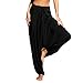 Produktbild TEBAISE Damen Unisex Orientalische Haremshose Pluderhose Pumphose Lange Hose Boho Hippie Hose Leinenhose Leichte Sommerhose Tunnelbund mit Gummizug