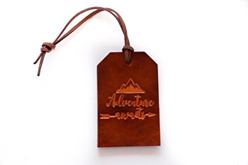 Leather Luggage Tag Adventure Awaits Rustic Bag Tag Gift for Traveler Travel Gear Stocking Filler, Christmas Gift for Traveler
