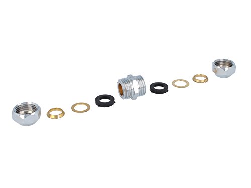 tecuro Doppel-Quetschverschraubung für Ø 10 mm Cu-Rohr – messing verchromt - 2