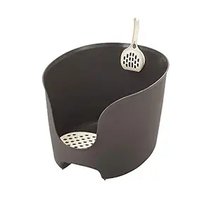 Richell PAW TRAX High Wall Cat Litter Box, High Sides Cat Litter Pan, Brown