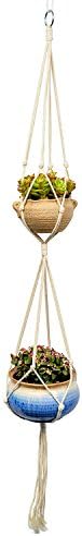 Aincrso Macrame Plant Hanger Double Cotton indoor outdoor Hanging Planter Wall Mount Home Decoration. 45”