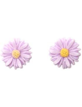 Idin Ohrclips - Violette Gänseblümchen Kinderohrclips (ca. 13 x 13 mm)