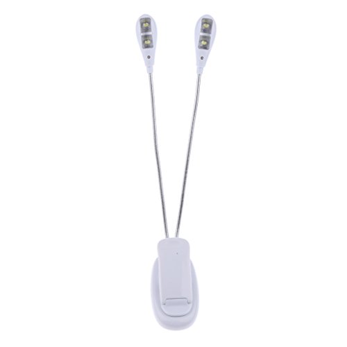Preisvergleich Produktbild MagiDeal LED Doppelkopf 4 LEDs Buchlampen, USB wiederaufladbar LED Klemmlleuchte Schreibtischlampe, Notenpultleuchten, Leuchte für Notenständer, kinderbeleuchte - Weiß