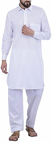 Indian Traditional Mens Neck thread Embroidered Classic Collar White Pathani Suit