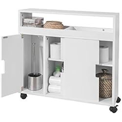 SoBuy® BZR02-W Meuble de Rangement Salle de Bain Armoire WC Meuble WC pour Papier Toilette Porte Brosse WC