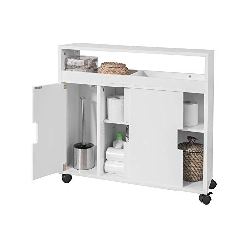 SoBuy® BZR02-W Meuble de Rangement Salle de Bain Armoire WC Meuble WC pour Papier Toilette Porte Brosse WC