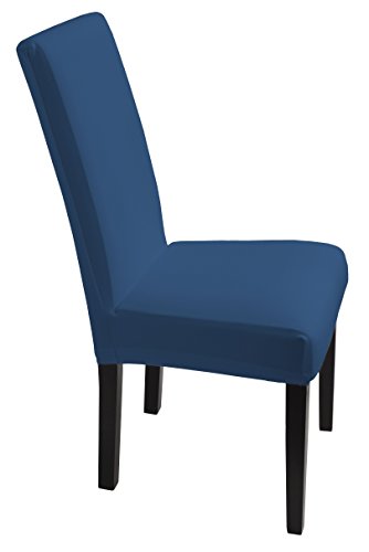 SCHEFFLER-HOME Lacoste Stuhlhussen 2 Stück, Stretch-Stuhlbezug elastische moderne Husse, Dekoration Stuhl-Abdeckung aus Elastik-Stoff mit Gummiband für universelle Passform, bi-elastic Spannbezug, mit Lotus Effekt, Fleckschutz – Blau - 3