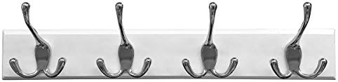 Headbourne 18-Inch White Rail/Coat Rack with 4 Chrome Triple Hooks