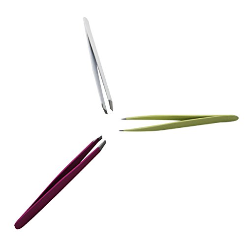 AlierKin Stainless Steel Tweezers Set, Professional Premium Tweezer Set With Case (Slant, Pointed & Flat Tip Tweezers) Perfect for Eyebrow, Eyelash Tweezers, Ingrown, Nose Hair, Splinters (3-Pack)
