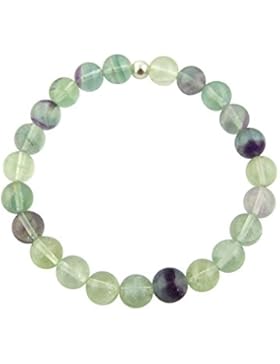 Sunsara Traumsteinshop Fluorit (Regenbogenfluorit) Armband Edelstein Kugeln (Perlen) 8 mm und 925er Silberkugel...