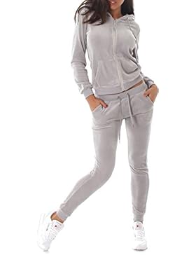 Voyelles Damen Wellnessanzug Hausanzug Jogginganzug Wohlfühlanzug Freizeitanzug Zweiteiler Kapuze Jogger Langarm