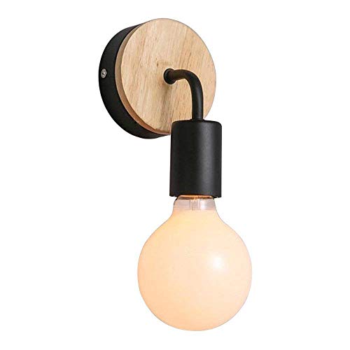Preisvergleich Produktbild E27 Retro Industrie Industrielampe Wandleuchte,Holz Metall Schwarz Wandleuchte,Mit Stecker Einzelner Kopf LED Glühbirne Nachttischlampe (1 Stück)