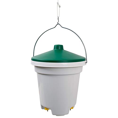 Cubeta bebedero para aves, gallinas, gallos, con tres pezones con filtro 12L
