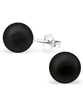 Laimons Damen-Ohrstecker Damenschmuck Kugel Ball 8mm in schwarz glanz Sterling Silber 925