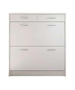 Schuhschrank Schuhkommode Schuhkipper | Dekor | Weiß matt | 2 Klappen