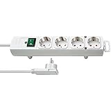 Brennenstuhl regleta de Comfort Line Plus, 4 aumentos (con enchufe plano, interruptor, 2 m de cable y extra ancho entre la enchufes) Color: Blanco, blanco, 1153120100