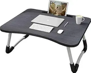 MemeHo Smart Standard Multi-Purpose Laptop Table with Dock Stand/Study Table/Bed Table/Foldable and Portable/Ergonomic & Rounded Edges/Non-Slip Legs/Engineered Wood (Black)