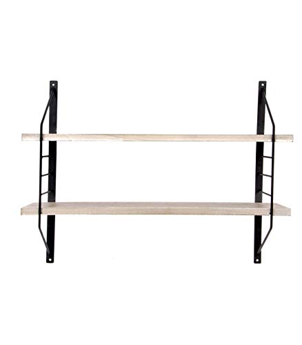 Indhouse Étagère Murale Bois et Métal Noir Étroite Minimaliste - 2 Étages