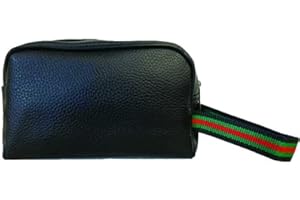 PR Service PRS Pochette Borsello Casual da Polso Uomo Donna in ecopelle sintetica con cinturino in tessuto - Trousse Viaggio Porta Oggetti Nero 12x20x7 cm