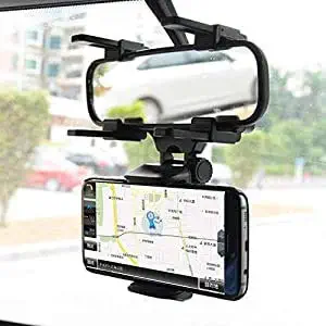 XGMO Black Box Car Windshield Rear View Mirror Mount Stand Mobile Holder 360 Degree Rotation Swivel 270 for All Universal Smartphones Size Upto 6.5