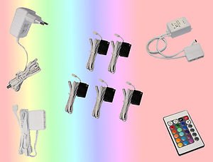 Trango 5er Set TG5022-05 RGB Farbwechsel LED Glaskantenbeleuchtung I Schrankbeleuchtung I Glasbodenbeleuchtung I Vitrinenbeleuchtung Clip I Möbelbeleuchtung I Vitrine Beleuchtung