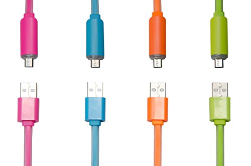 Premium Micro USB Kabel bunt: Automatische Abschaltung. Ladekabel / Datenkabel mit LED. 2A-fähig. A-Stecker auf Micro-B-Stecker. High Speed USB 2.0 Flachkabel für z.B. Samsung Galaxy S5 S6 Edge Tab 4 in blau - 2