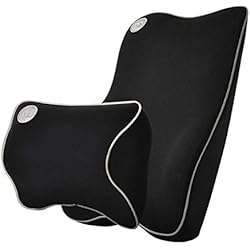 Support lombaire pour voiture et appuie-tête - Kit coussin de siège - Coussin de dos en mousse à mémoire de forme - Design érognomique universel pour siège auto avec soulagement de la douleur du dos
