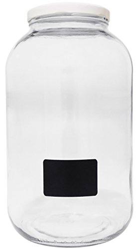 Viva Haushaltswaren #62203# Xxl Einmachglas 4250ml, Glasdose, Vorratsglas mit weißem Schraubverschluss und Beschriftungsetikett Vorratsdose, Glas, Transparent, 15.9 x 15.9 x 27 cm