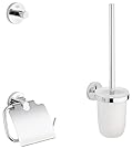 GROHE 40407001 Essentials 3-in-1 WC set (Toilet Brush, Robe Hook and Toilet Paper Holder), StarLight Chrome Finish