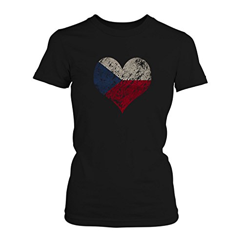 Fashionalarm Damen T-Shirt – I Love Czech Republic | Fun Shirt Trikot mit Vintage Flagge Print für Fußball & Tschechien Fans | Urlaub | EM & WM, Farbe:schwarz;Größe:M