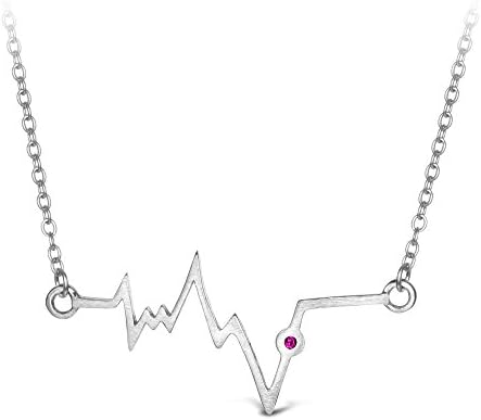 T400 Jewelers 925 Sterling Silver Cubic Zirconia Lifeline Pulse Pendant Heartbeat Necklace, 17"