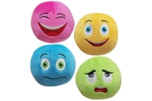 TONGKTAI Zabawki dla psów, miękkie, wypchane pluszowe piłki, zabawka do żucia, piszczenie, 4 sztuki, interaktywna zabawa dla małych i średnich zwierząt (różowo-niebiesko-żółto-zielony)