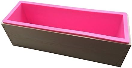 Flexible Rectangular Silicone Soap Mold - OUREILI Mold with Wood Box-DIY Tool for Soap Cake Candle Making 42oz (Pink)