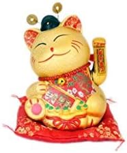 22cm Ceramic Red Costume Waving Fortune Cat