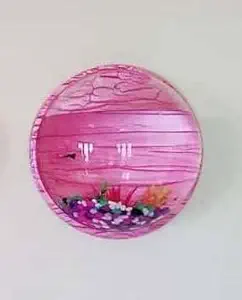 Wall Mounted Hanging Aquarium Transparent Acrylic Fish Bowl 9 inch Non- Breakable Flower Pot Deep Pink Color