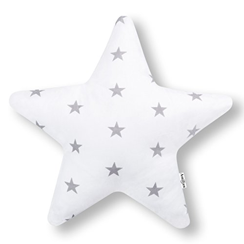 Amilian Kissen Stern Sternchen Grau auf Weiß Dekokissen Kuschlig Flauschig ca. 28 cm - 2